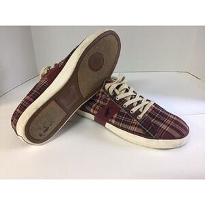 Polo Ralph Lauren Shoes Men’s 12 Canvas Giles Madras‎ Red Brick Plaid Lace Pony